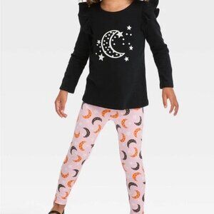 Infant & Toddler Girls Moon & Stars Halloween Outfit Shirt & Leggings Set T2